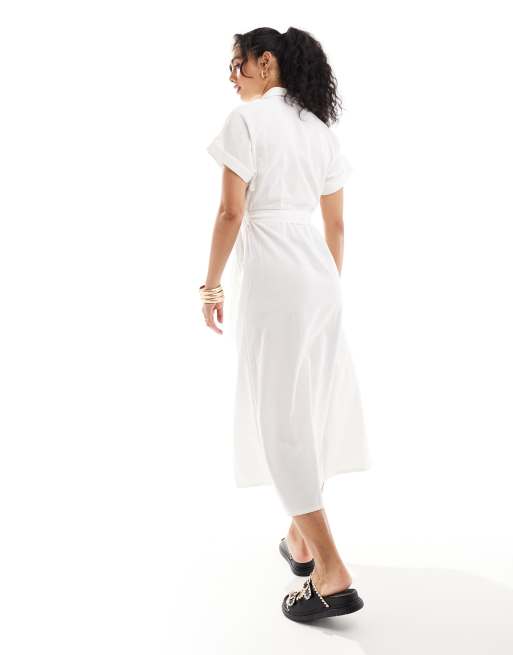 New Look utility belted shirt midi dress in off white ASOS