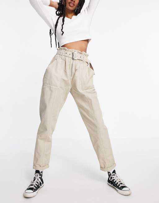 New Look - Utility-broek met gerimpelde taille in kiezelkleur