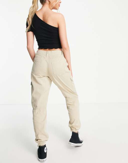 Petite Stone High Waist Cuffed Cargo Trousers