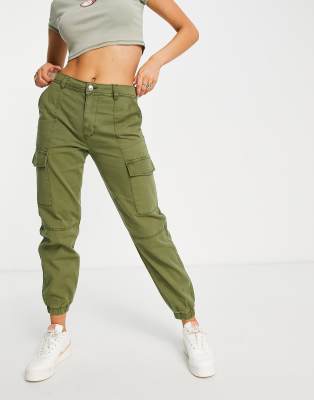 new look green cargo trousers