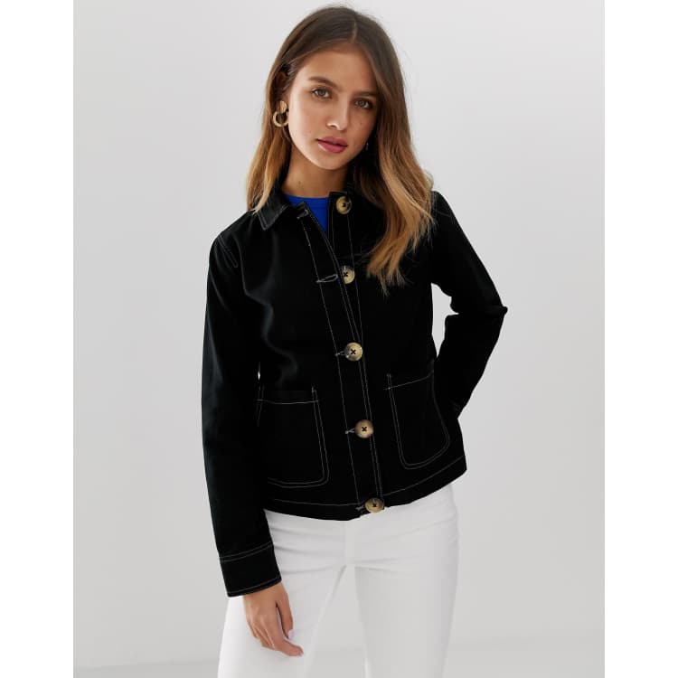 New Look utility jacket with contrast stitch in black