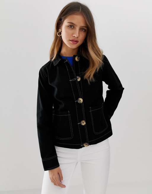 New Look utility jacket with contrast stitch in black