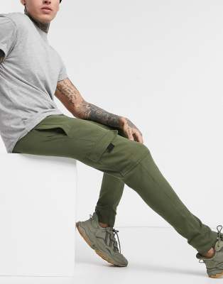 New Look Utility Jersey Jogger In Dark Khaki-green