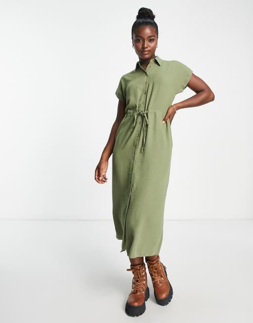 New Look utility midi shirt dress in khaki ASOS