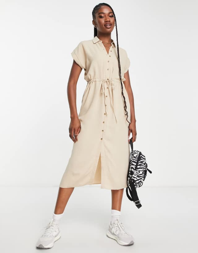 New Look utility midi shirt dress in stone