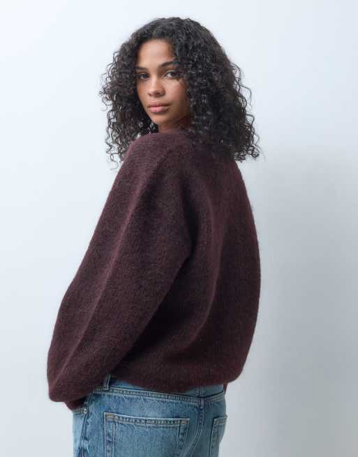 New Look v-neck boxy knit jumper in dark brown, 5 of 5