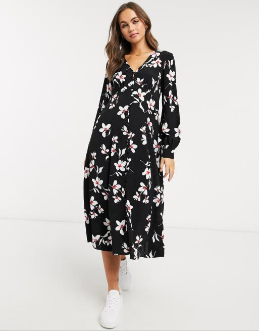 New Look v neck floral dress in black, 3 of 4
