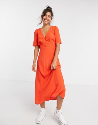 bright orange midi dress