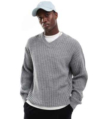 New Look New Look v-neck jumper in dark grey