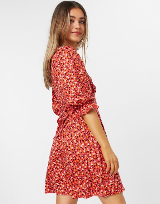 New Look v neck tea dress in red floral ASOS