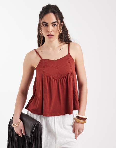 New Look v neck trim detail cami in dark red - view 1