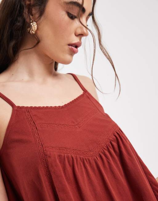 New Look v neck trim detail cami in dark red, 2 of 4