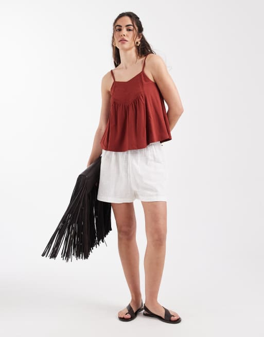 New Look v neck trim detail cami in dark red, 3 of 4