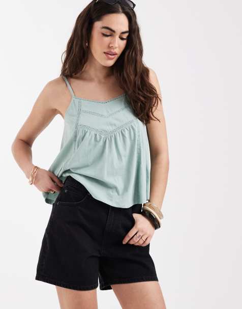 New Look v neck trim detail cami in light green - view 1