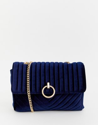 Blue Velvet Chain Strap Top Handle Clutch Bag - CozyLadyWear