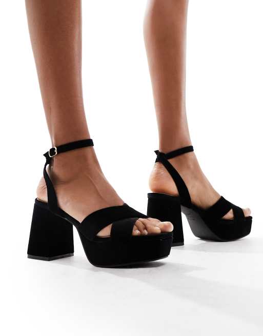 New Look velvet cross over platform sandals in black