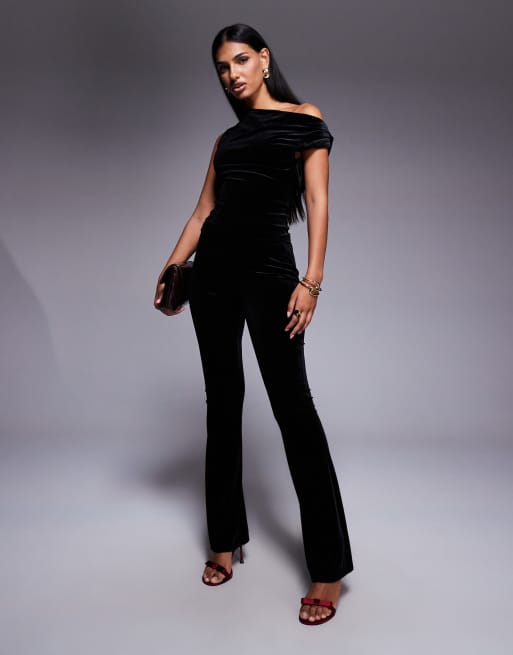 New Look velvet fallen shoulder top in black (part of a set), 2 of 4