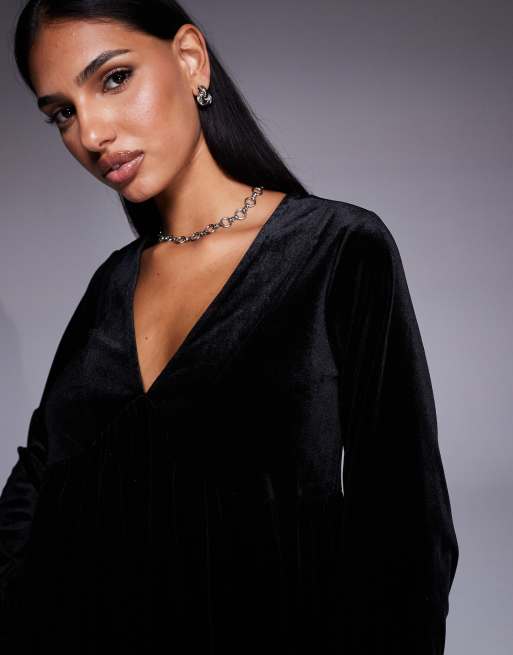 New Look velvet smock mini dress in black | ASOS