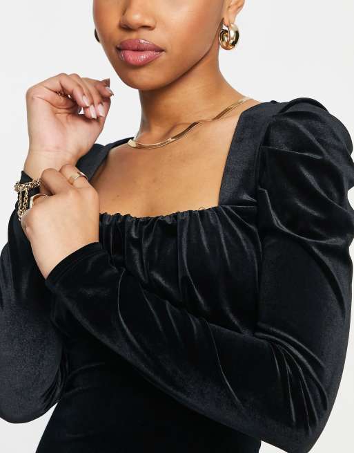 New Look velvet square neck dress in black, 4 of 4