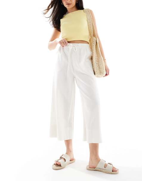 New Look – Verkürzte Leinenhose in Weiß - view 1