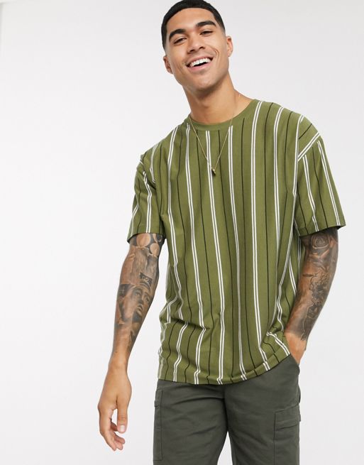 New Look vertical stripe oversized t-shirt in green | ASOS