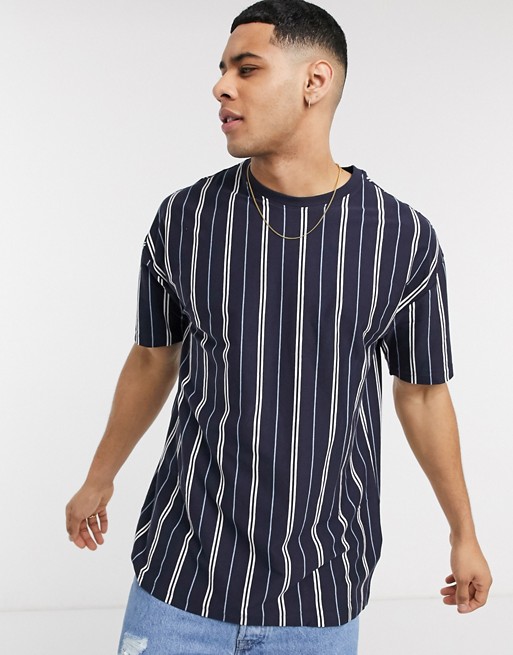 New Look vertical stripe oversized t-shirt in navy