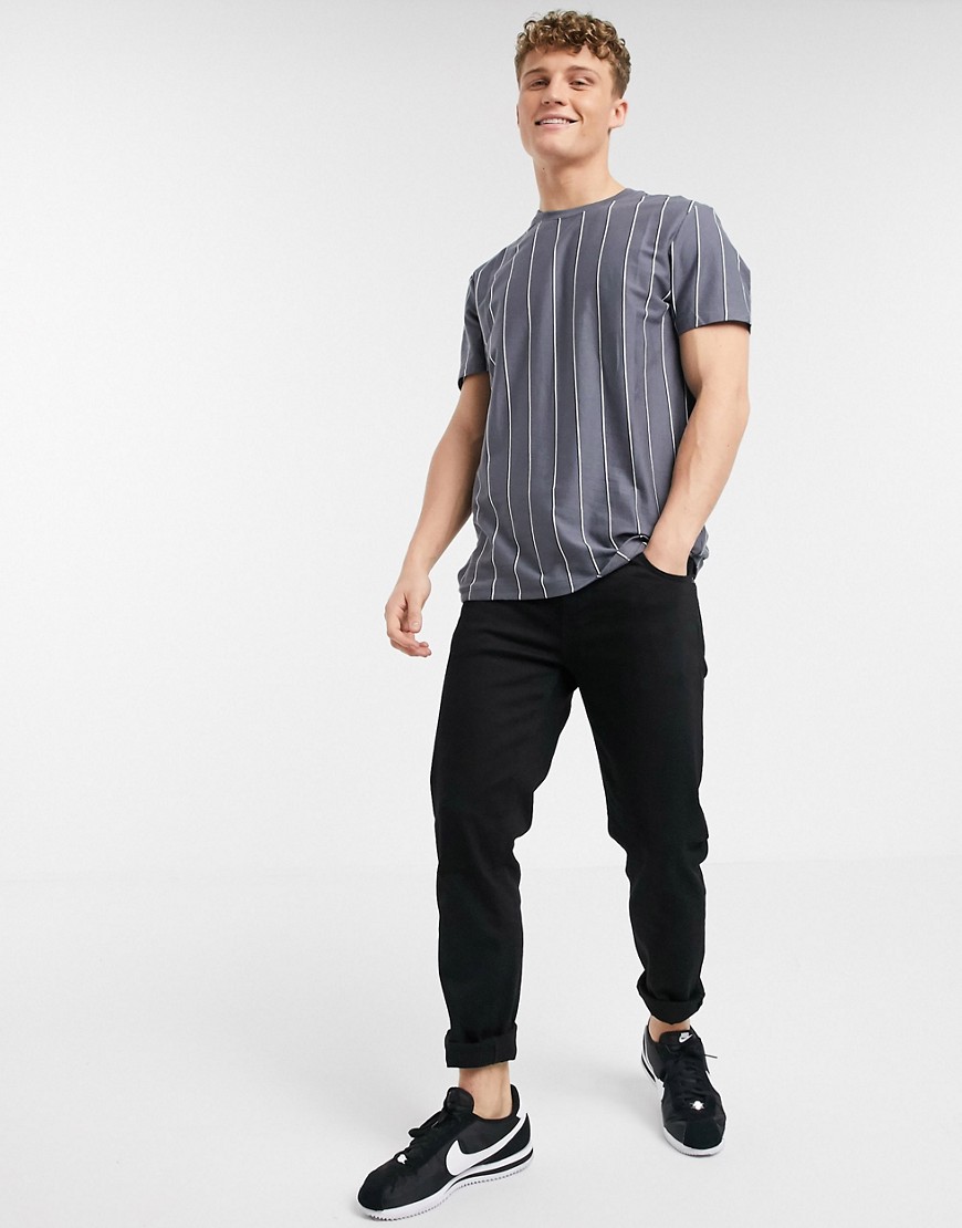New Look vertical stripe t-shirt in gray