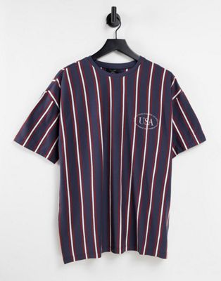 New Look vertical striped t-shirt with US embroidery in blue