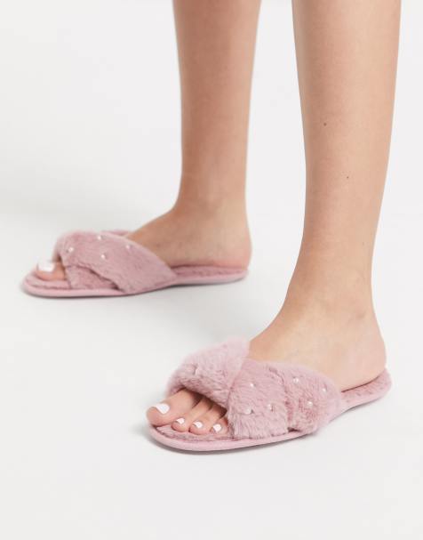 New Look – Verzierte Hausschuhe in Rosa