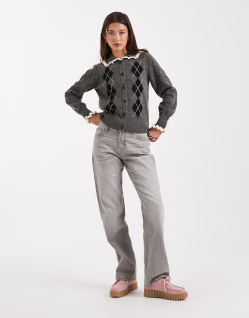 New Look - Vest met argyle-patroon en kraagje in grijs, 2 van 4
