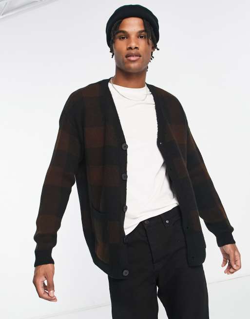 New Look - Vest met grote ruit in donkerbruin