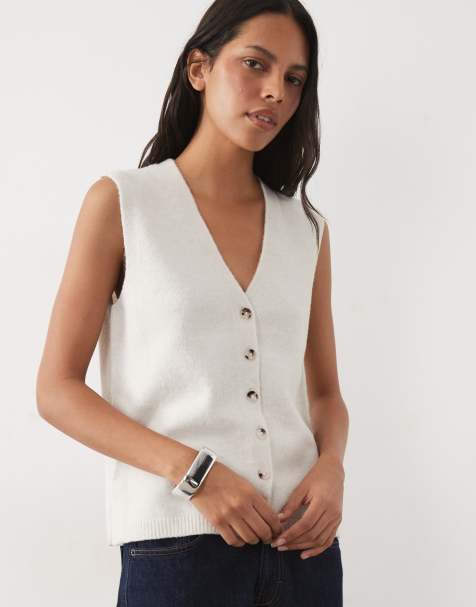 New Look vest met knopen en gebreide taille in crème - view 1