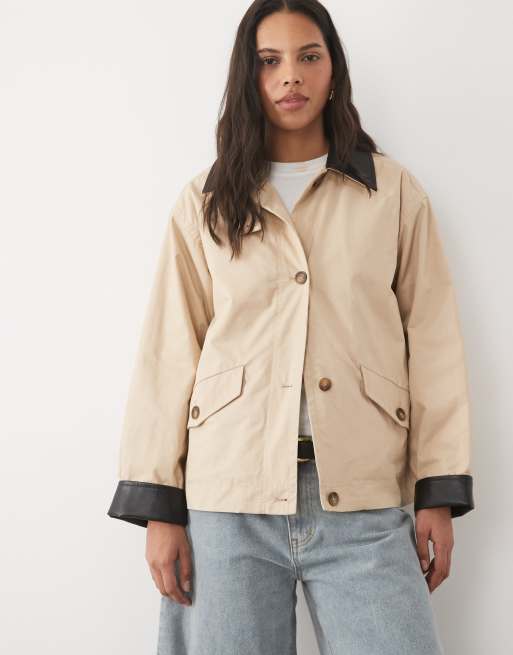 New Look veste barn à col cheminée avec finitions contrastantes, stone, 2 de 4