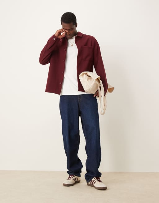 New Look Veste chemise en maille brossée Lie de vin ASOS