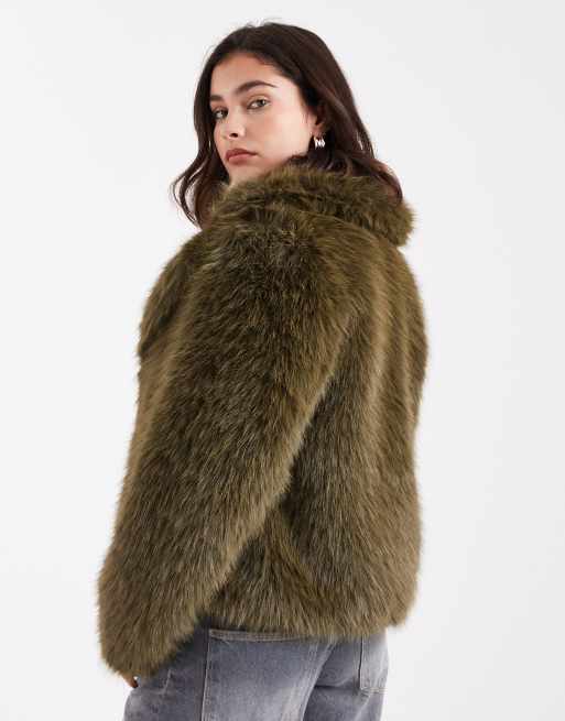 New Look - Veste courte en fausse fourrure - Kaki, 4 de 4