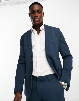 New Look single breasted slim suit jacket in dark blue - ASOS Price Checker