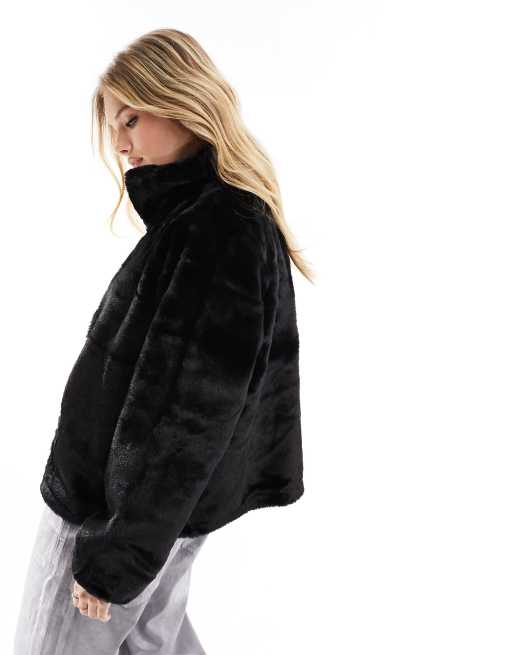 New Look - Veste en fausse fourrure avec col cheminée - Noir, 4 de 4