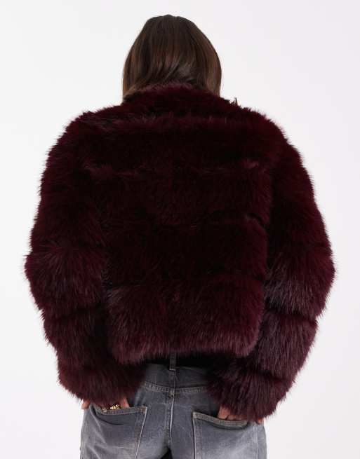 New Look - Veste en fausse fourrure - Bordeaux, 2 de 4