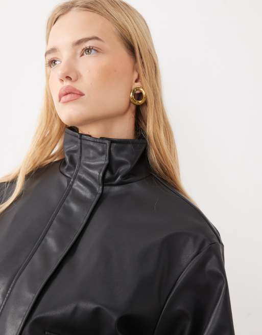 New Look veste en imitation cuir à col cheminée noire, 4 de 4