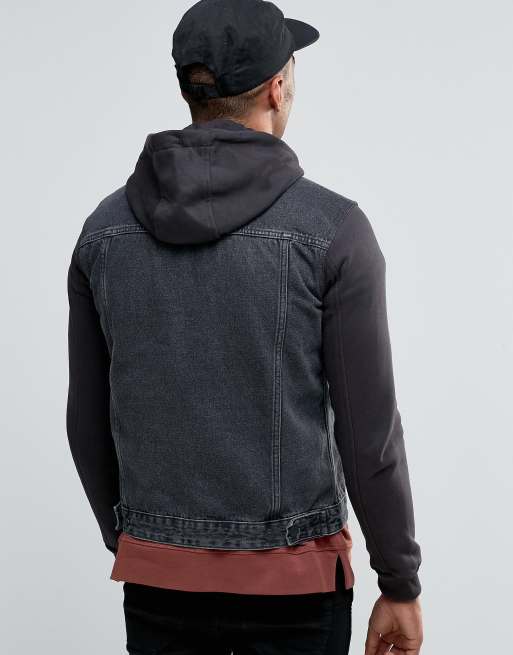 New Look - Veste en jean avec capuche et manches en jersey - Gris délavé, 2 de 4
