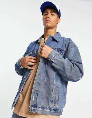 Veste longue oversize en jean délavé bleu foncé. | PrettyLittleThing FR