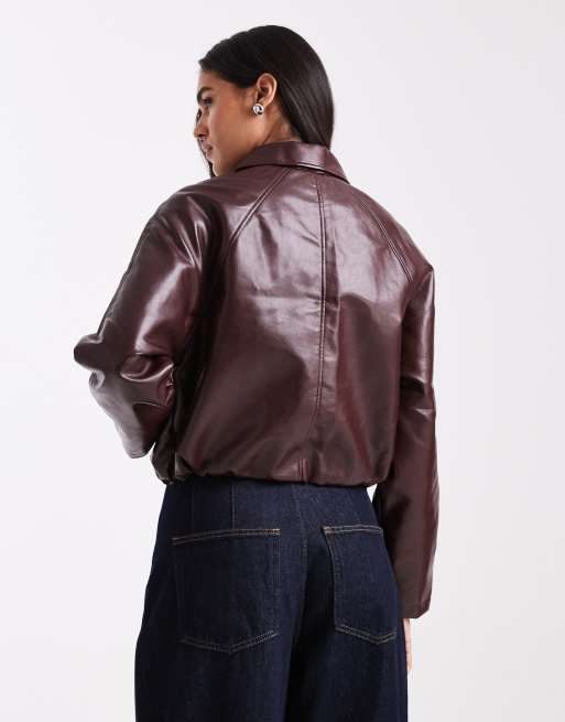 New Look - Veste en similicuir à ourlet boule - Bordeaux, 4 de 4