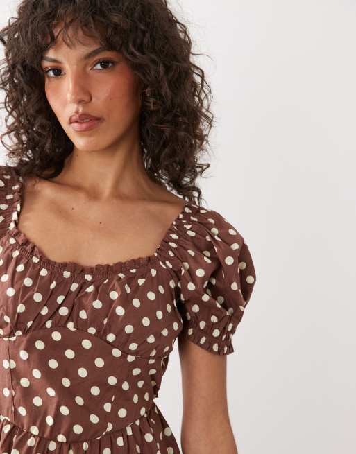 New Look - Vestido midi blanco de estilo mesonera con estampado de lunares, 2 de 4
