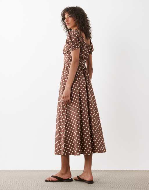 New Look - Vestido midi blanco de estilo mesonera con estampado de lunares, 3 de 4