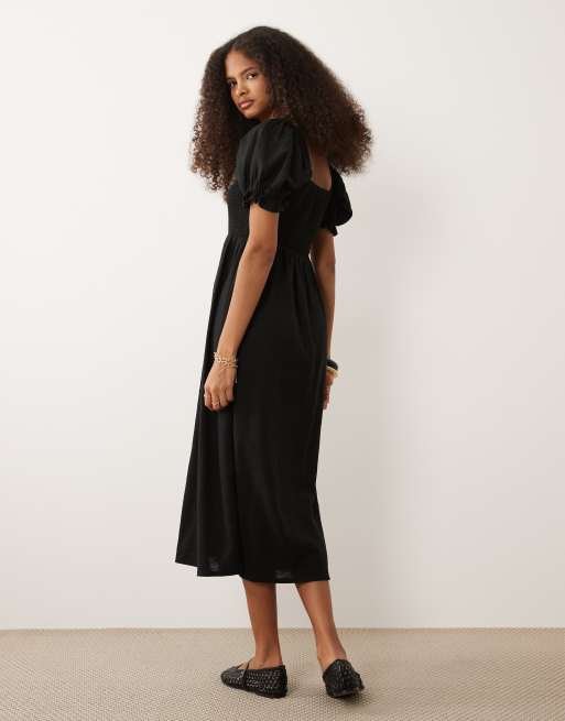 New Look - Vestido midi negro fruncido con lazada delantera, 4 de 4