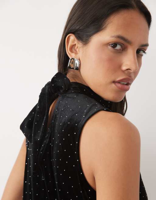 New Look vestido recto mini de terciopelo con hotfix en negro, 4 de 4