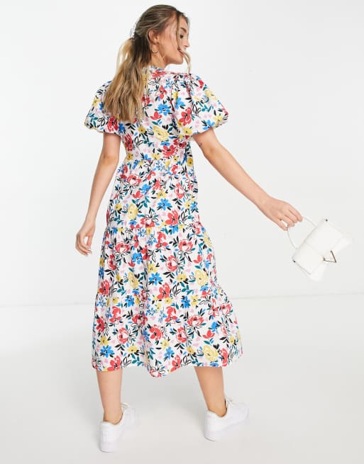 New Look - Vestito avvolgente con stampa a fiori e maniche a sbuffo, 2 di 4