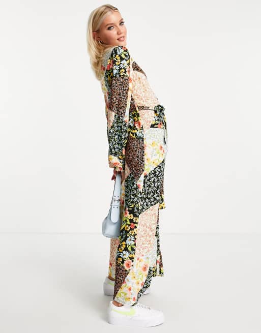 New Look - Vestito camicia con gonna al polpaccio patchwork a fiori