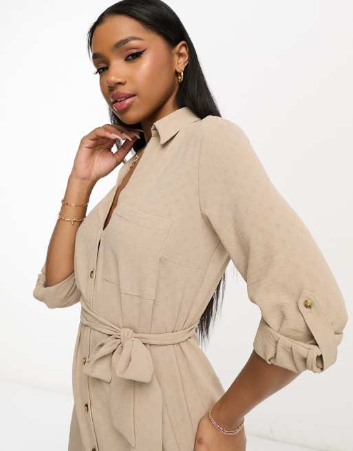 New Look - Vestito camicia midi multitasche color pietra con bottoni, 3 di 4