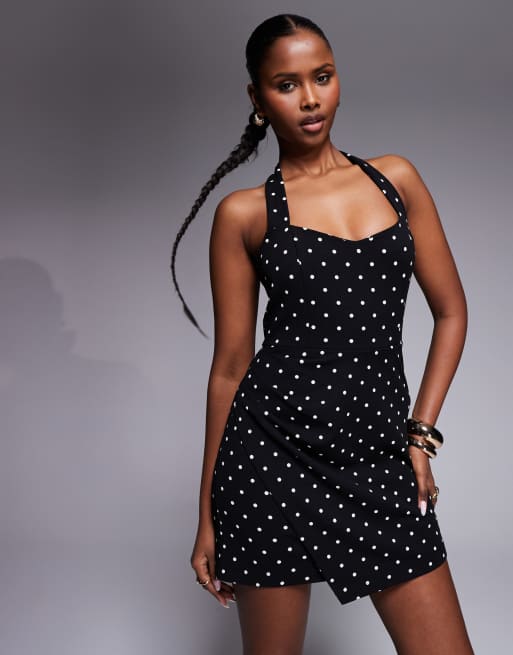 New Look - Vestito corto allacciato al collo nero a pois, 2 di 4
